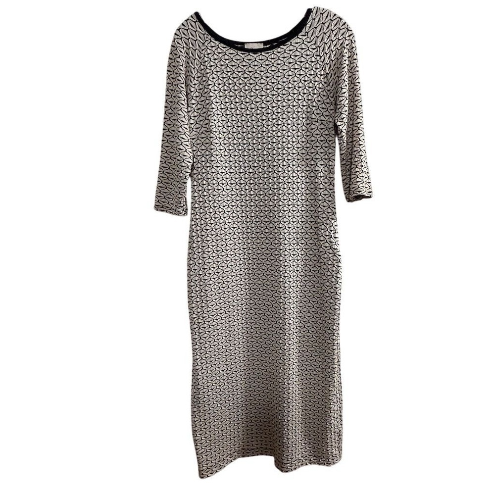 Beige by eci Women's L Black‎ Geometric Sheath Midi Dress 3/4 Sleeve
